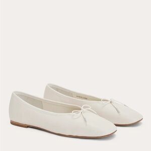 Everlane Ivory Leather Ballet Flats with Bow